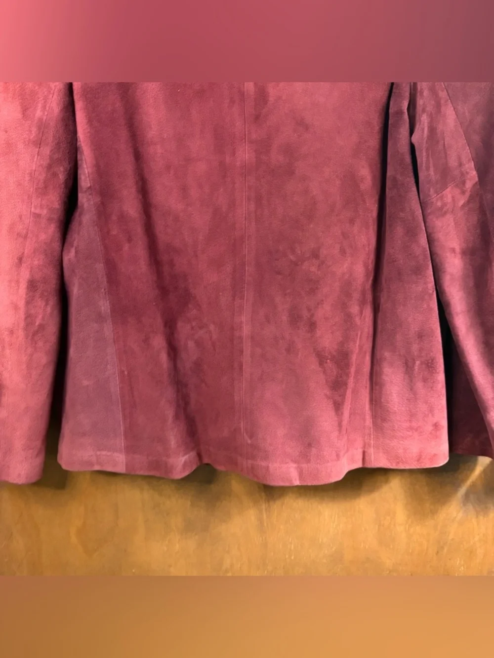 Overland Sheepskin Co Vintage 70s Red Burgundy Leather Suede Open Front Jacket - Picture 7 of 15